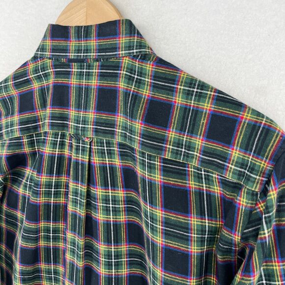 MAISON KITSUNE Shirt Mens 40 L Tartan Plaid Flannel Tricolor Fox Cotton Green - Picture 7 of 14